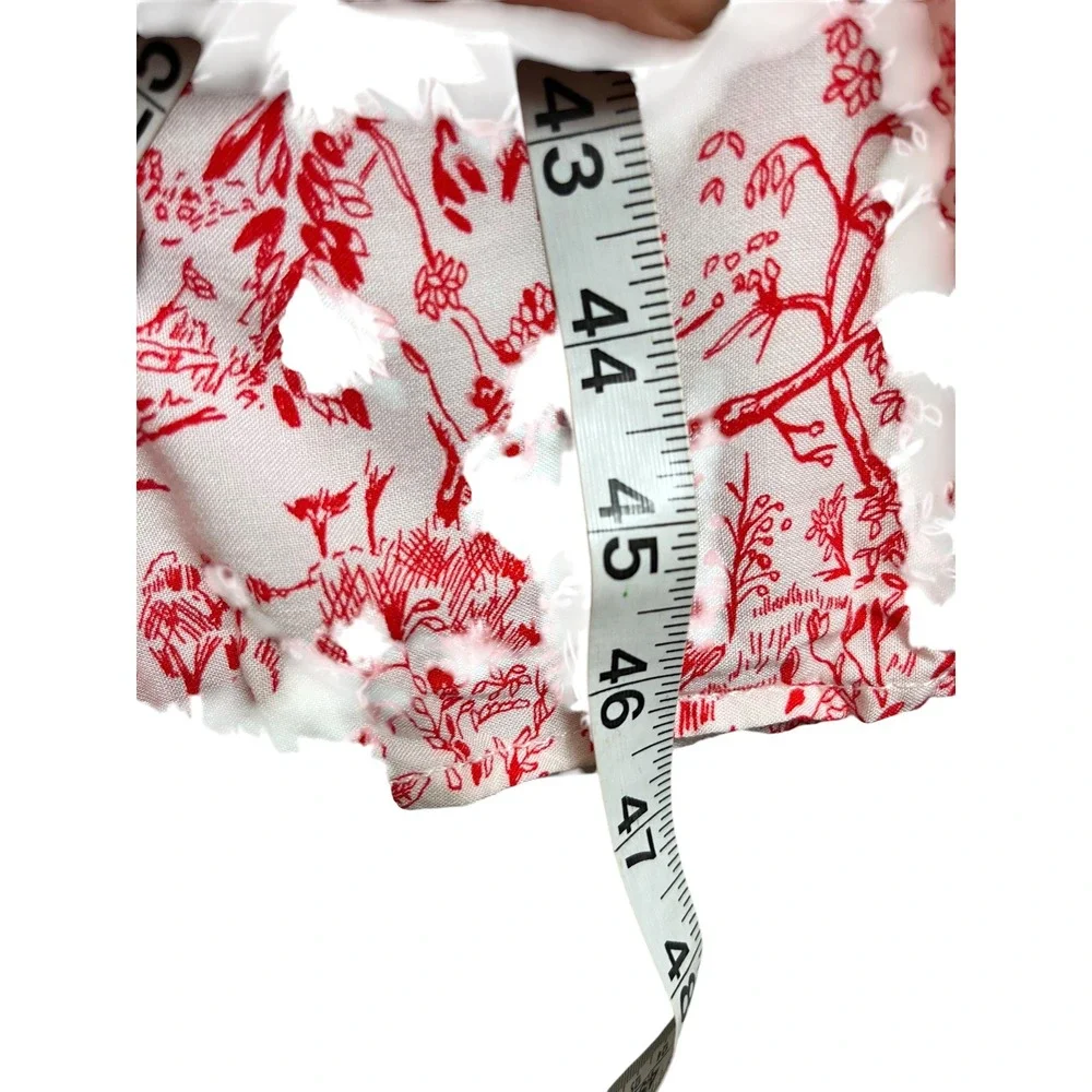 HM LOGG Red White Tropical Toile Tiered Midi Dress‎ V-Neck Drawstring Medium